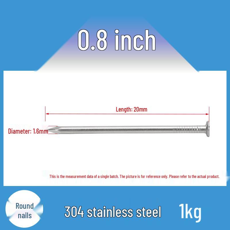 304 Stainless Steel Round Head Carpenter Nails - Available in 5/8, 1, 2, 3, 4, 5, and 6 inch sizes.