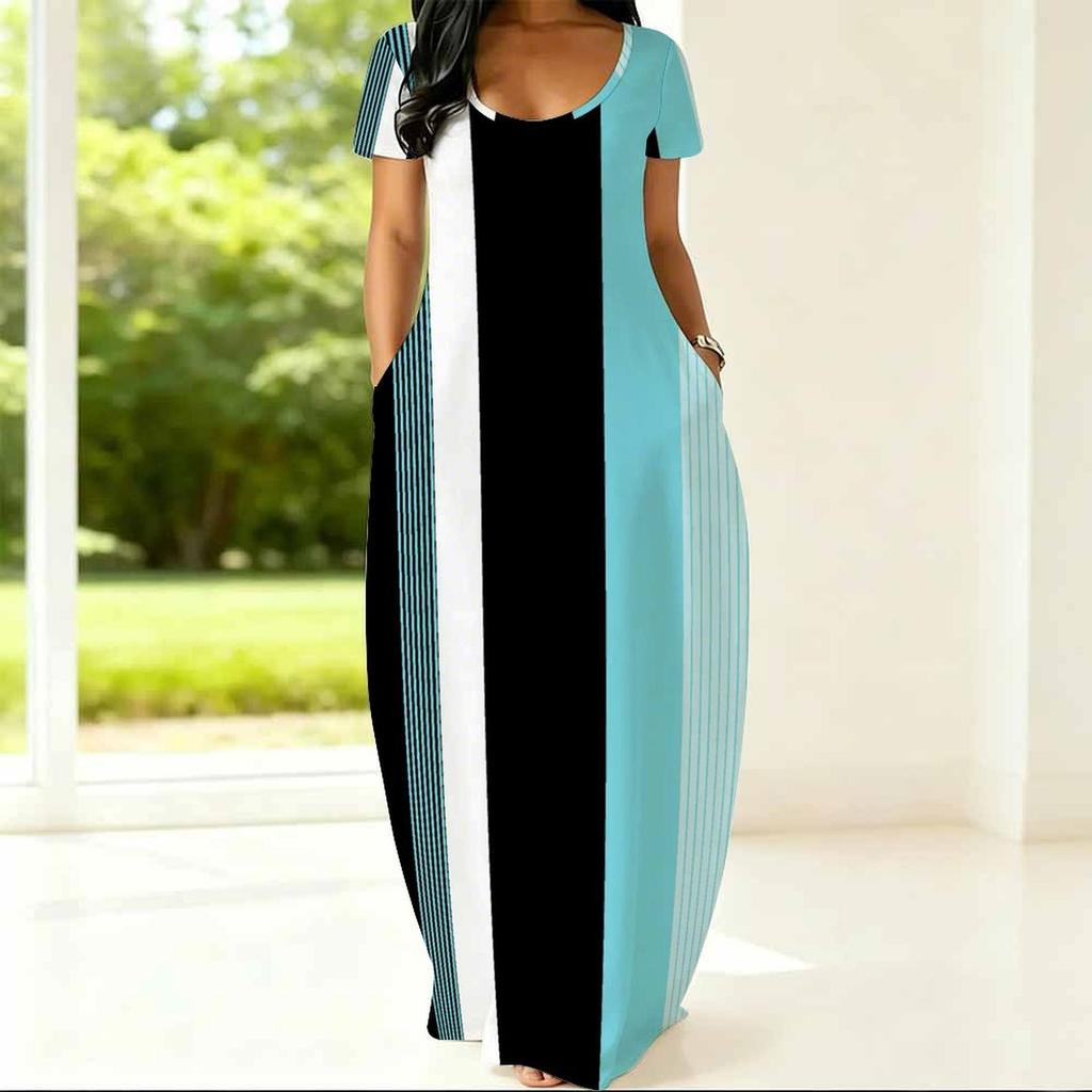 Plus Size Crew Neck Short Sleeve Dress For Women Summer Indoor And Outdoor Wear