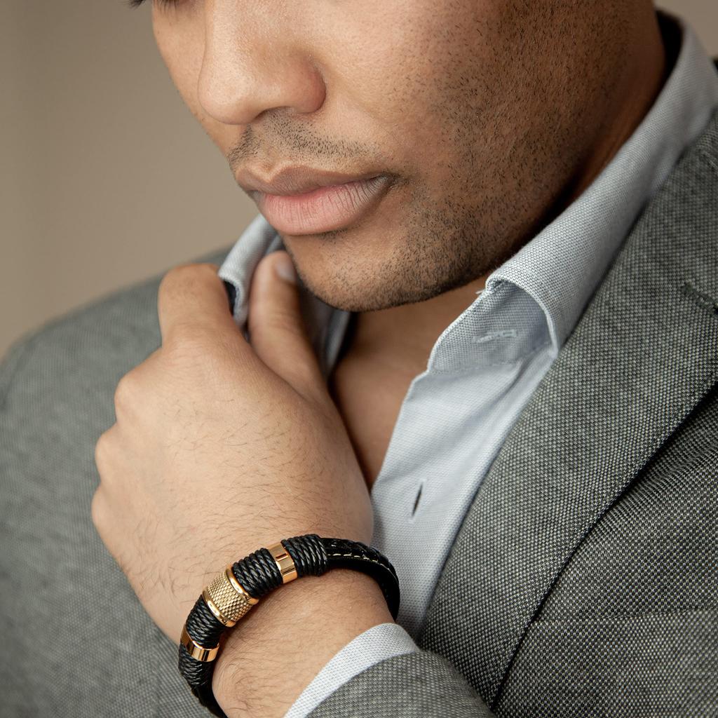 Accessories 17cm Gold Bracelet Leather Bangle Arm Jewelry Braided Wrap Chain Bracelet [SERASAR] Men's