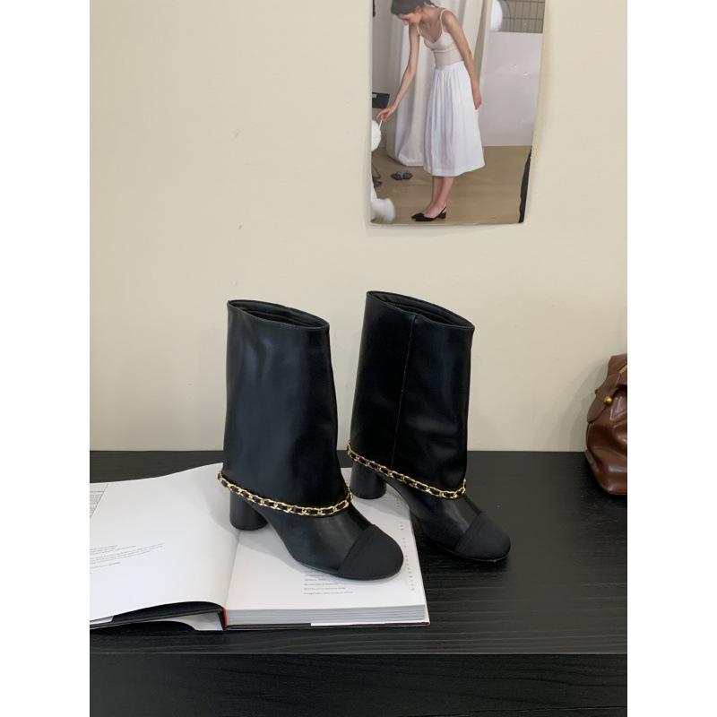 Xiaoxiangfeng Round Head Color Matching Knight Boots Autumn 2025 New Temperament Thick Heel Tube Pants Tube Boots Women