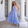 Summer Women's Lattice Hanging Neck Dress Bohemian Holiday Range Waist Ruffle Large Swing Long Dress