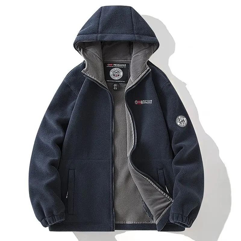 

Norway Outdoor Warm Fleece-lined Thick Double Layer Polar Fleece Plus size Autumn and Winter Hood Fluffy Jacket Outerwear XXXL темно-синього кольору