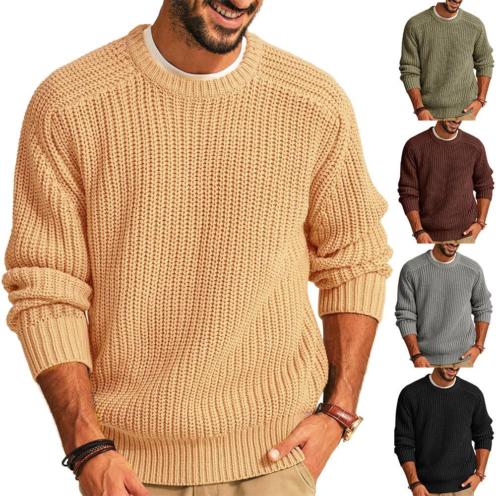 Autumn Winter Men Knit Pullovers Men Solid Mock Neck Casual Knitted Sweater Men Long Sleeve Loose Knitwear Sweaters