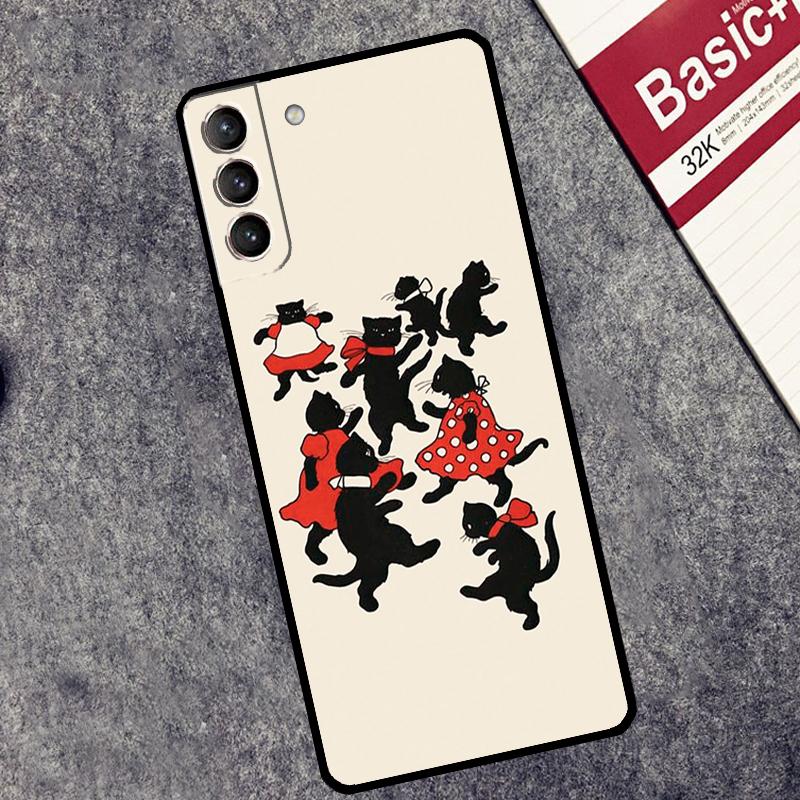 Black Cat Face Kitty Case For Samsung Galaxy S25 S26 Ultra S20 S21 S22 S23 S10 Plus S25 FE S24 Ultra Cover Coque