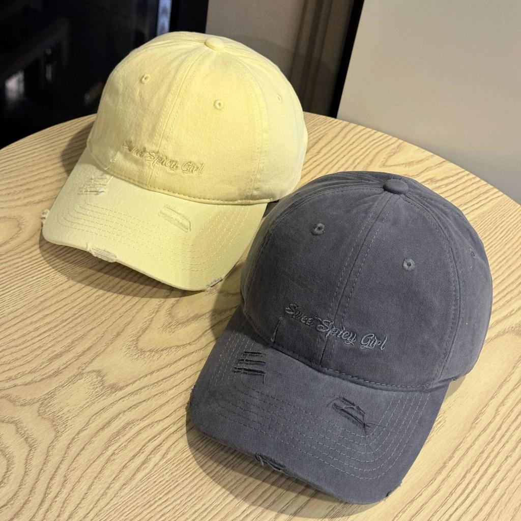 American-style trendy vintage baseball cap for women, spring/summer, distressed street style, letter embroidery, soft top, duckbill cap that makes