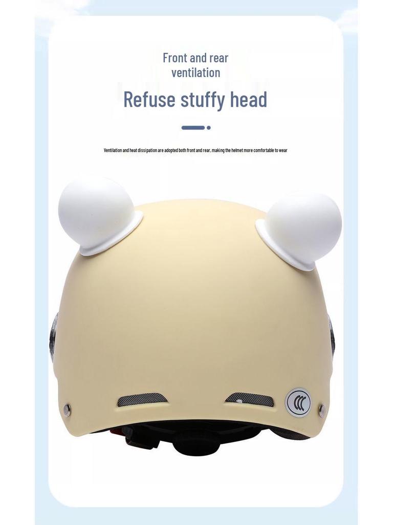New Class A 3C Certified Electric Motorcycle Helmet with Bear Ears - Unisex Half Helmet for Summer Safety