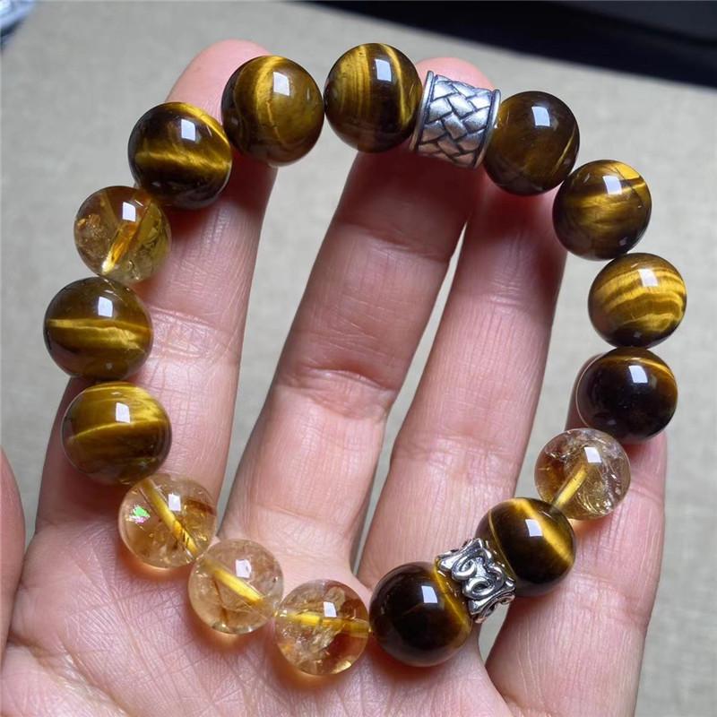Natural Yellow Tiger Eye Yellow Tower Crystal Couple Bracelet, Fashion Gift Bracelet Old Silver Accessories Original Jewelry