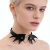 Unisex European Punk Black Leather Choker with Metal Chain and Lock Pendant.
