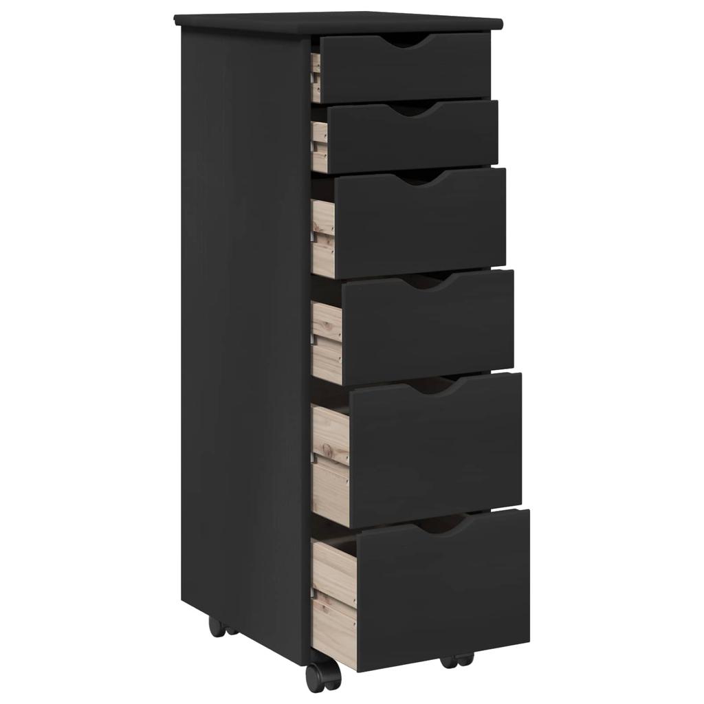 Rolling Cabinet with Wheels Black 34 x 39 x 93.5 cm Solid Pine Wood