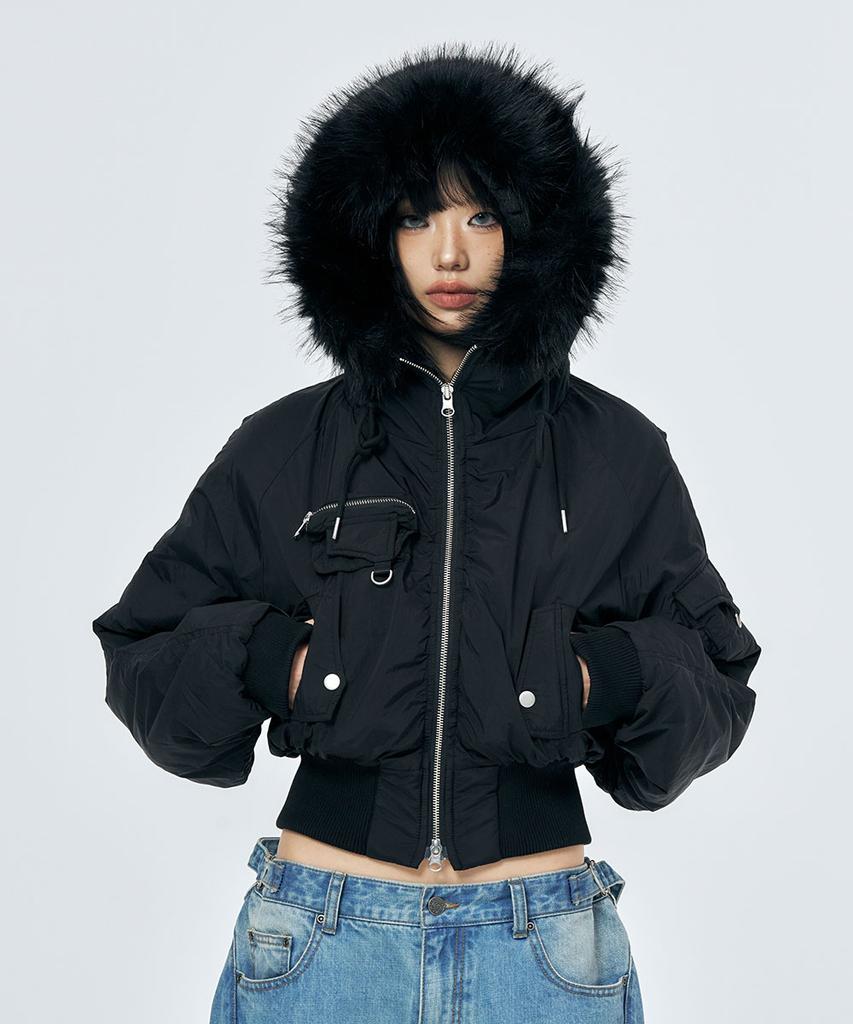 Schism Inducing Hooded Puffer Jacket Black