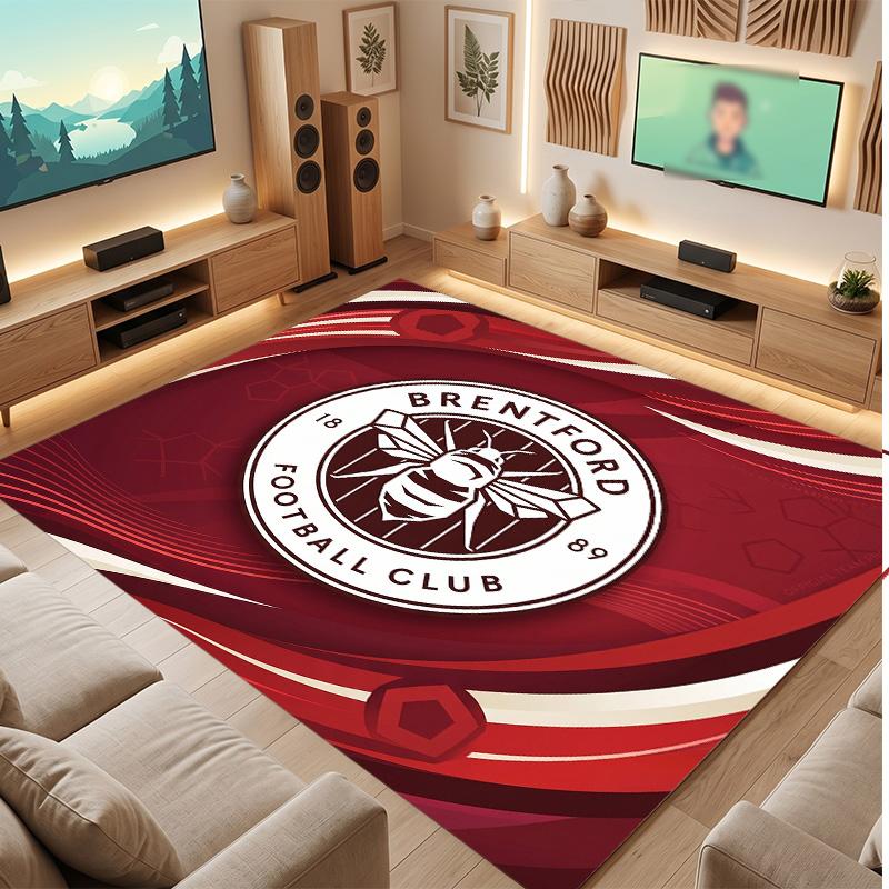 Brentford Football Print Crystal Velvet Rug, Comfortable Water Absorbent Non Slip Indoor Floor Carpet