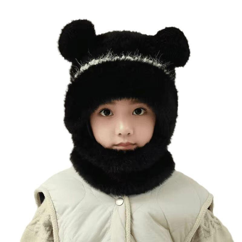 Children's Wool Knitted Hat for Girls and Boys Autumn and Winter Scarf Integrated Hooded Baby Windproof Ear Protection Warm Pullover Hat