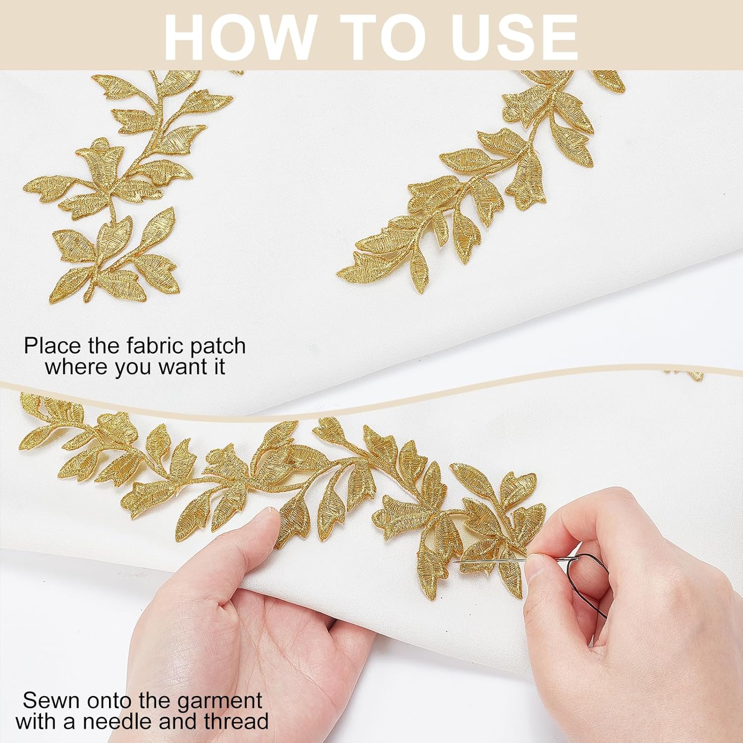 WEBEEDY 6 pcs Lace Forest Leaves Vine Patches Sew on Embroidery Leaf Pattern Appliques Trims Embellishment Decoration for DIY Costume Art Craft