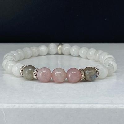 1 Stück Rosenquarz Stein Perlen Armband für Frauen Elegante Runde Mondstein Labradorit Perle Stretch-Armband Schmuck Geschenk