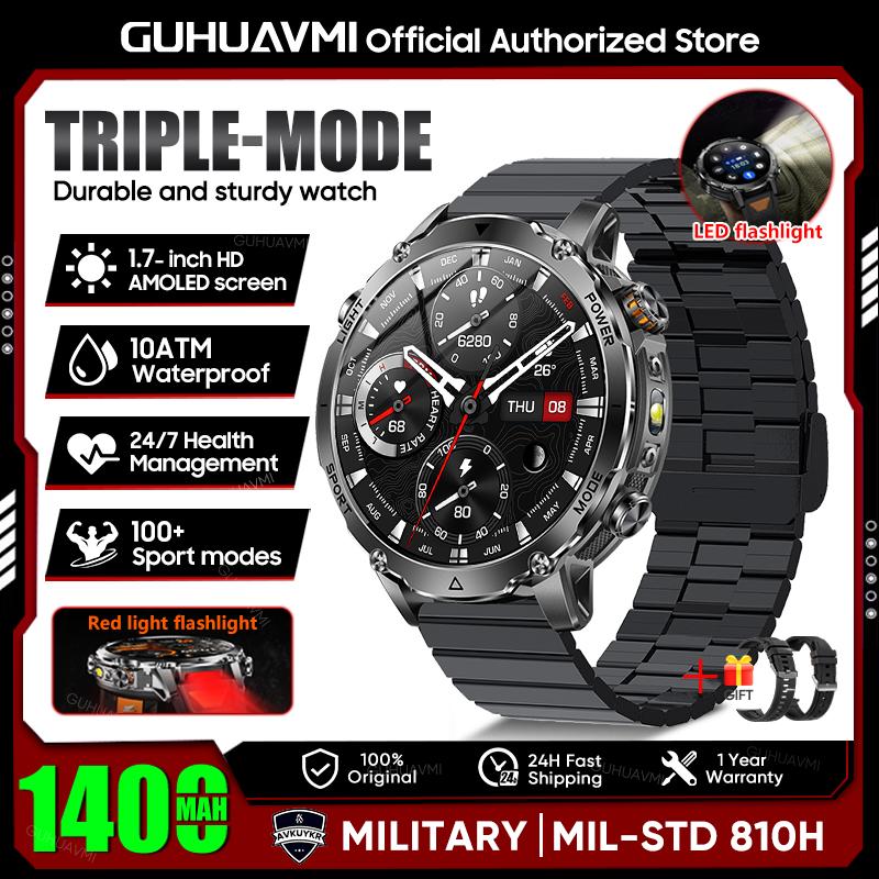 New TANK Ultra 1400mAh Battery Military Smart Watch 10ATM Waterproof Heart Rate Tactical LED Flashlight Men Sports Bracelet