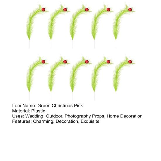 10 Pcs Green Christmas Picks Artificial Furry Green Curly Stems Xmas Tree Topper Ornaments with Red Ball for Christmas Wreath Craft Vase Fillers Home