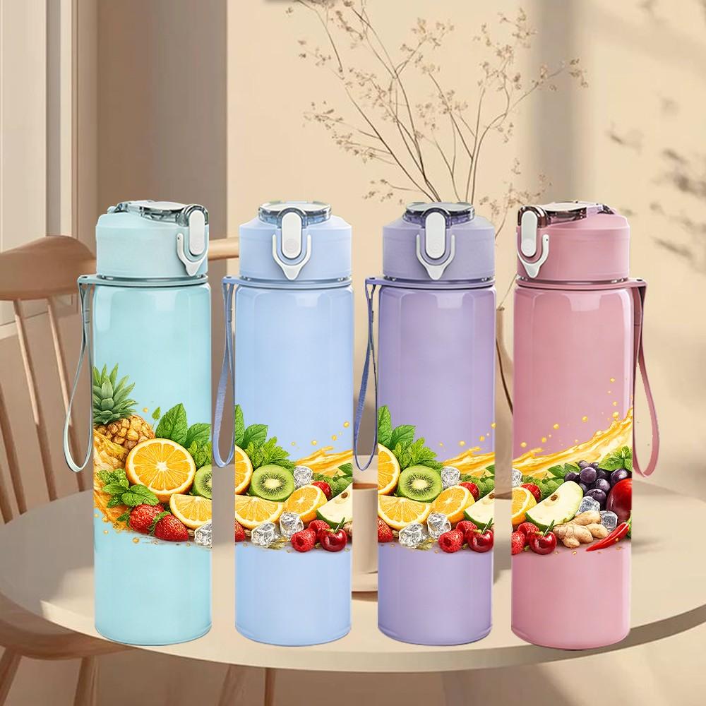 1PC Mixed Tropical Fruit Fresh Art 750ml Color Plastic Sports Water Bottle Leakproof Flip Straw Lid Suitable for Sports Office Home Use