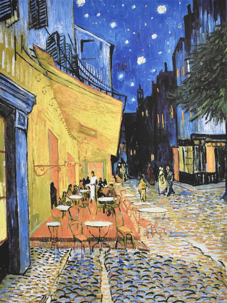 Sunny Town Gallery Inramad Målning: Van Goghs "Caféterrass på natten" (Inramad, med snöre och krok) (F4 (Rammått: 42 x 34 cm))
