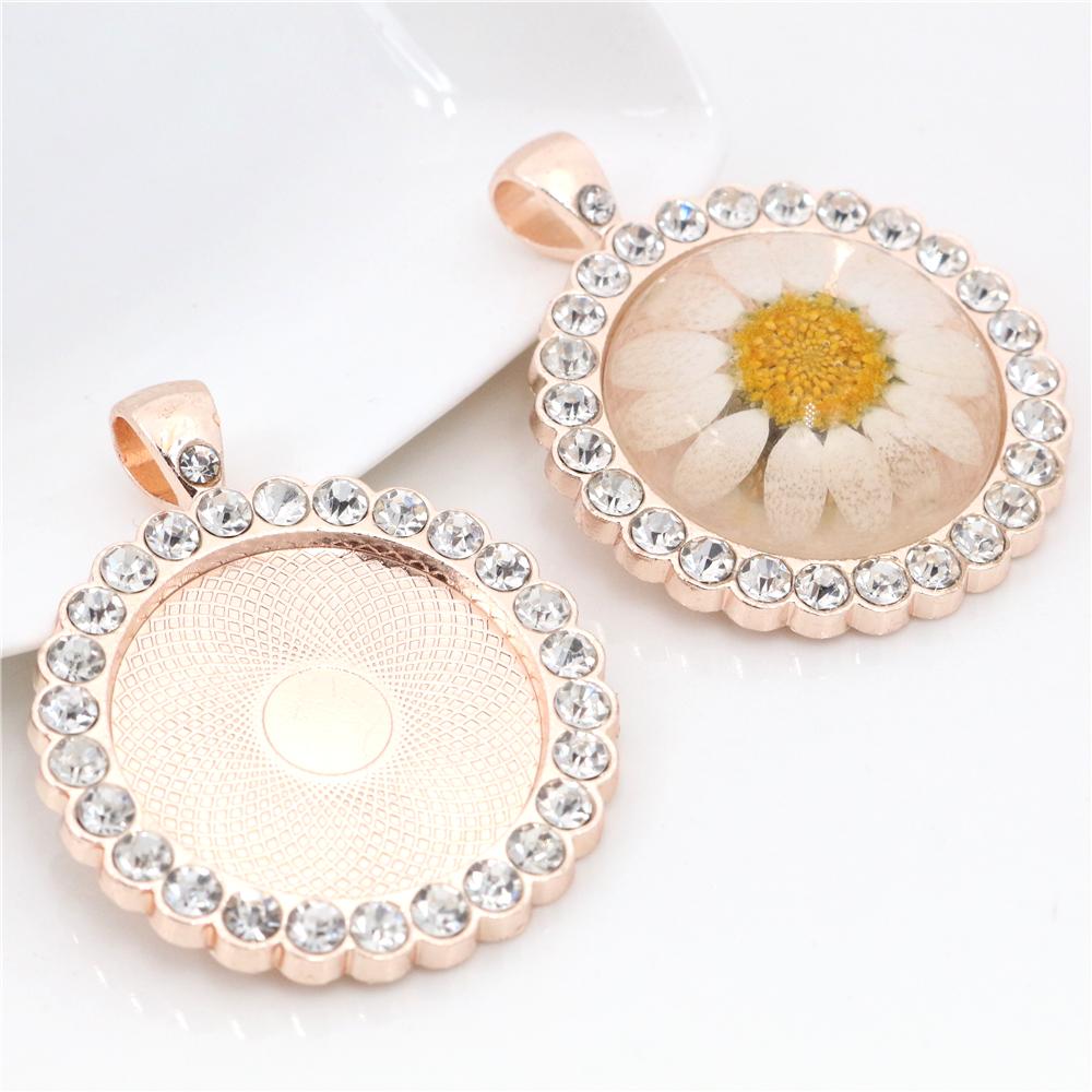 New Fashion 5pcs 25mm Inner Size KC Gold/Silver Plated Transparent Rhinestone Cabochon Base Setting Charms Pendant
