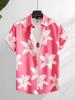 Herren Hawaii Tropisch Locker Palmenblatt Blumenmuster T-Shirt Lässig Sommer Kurzarm Kragen Täglich Hemden Herren Street Top