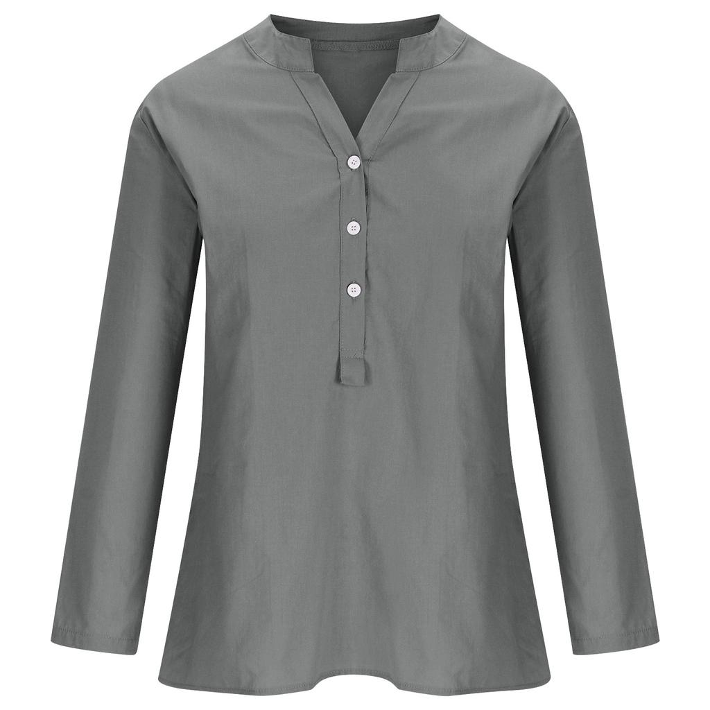 Camicia estiva taglie forti tinta unita casual in cotone e lino, camicetta vintage con tasca, abbigliamento da donna
