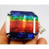 CERTIFIED 141 Ct Natural Ammolite Pendant 925 Solid Silver Emerald Cut Gemstone