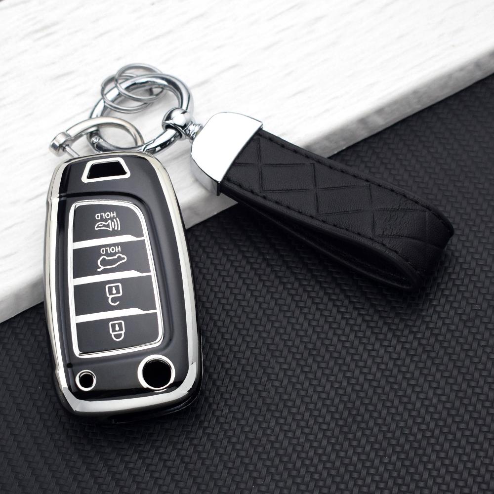3/4 Button TPU Car Flip Key Case Cover Fob for Hyundai Elantra Tucson KONA I30 Santa Fe Solaris Genesis Azera I40 I35 Key Chains