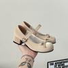 Fashion Bow Shallow Mouth Cute Pumps Spring Autumn Temperament Thick Middle Heel Mary Janes Shoes Solid Round Toe Suede Pumps for Women