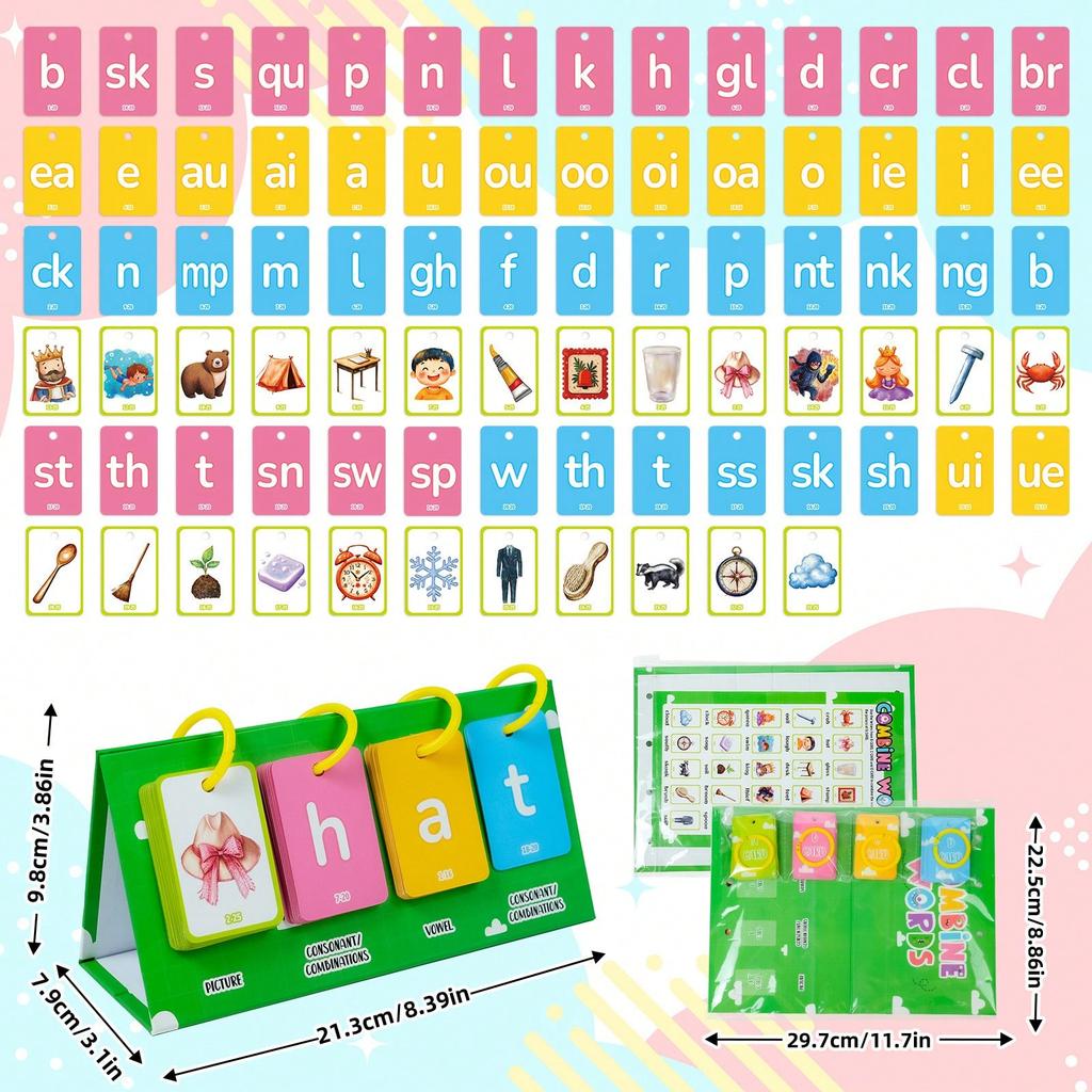 81pcs CVC Word Flip Charts Desktop Chart Card Set Interactive Spelling Game, Word Building Cards, Educational Spelling Toy, Literacy Learning Card