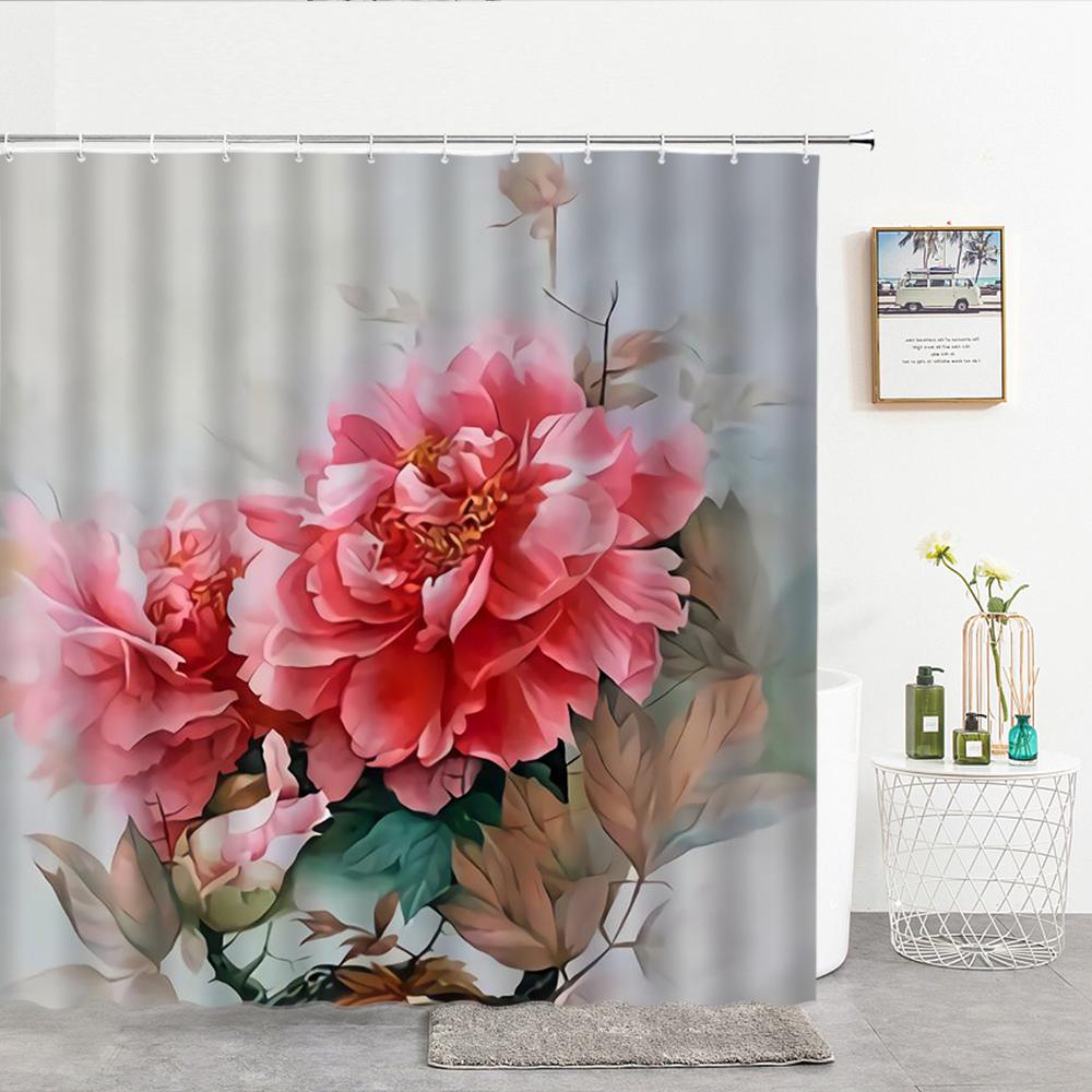 European Retro Flower Shower Curtain Watercolor Floral Bathroom Curtains Waterproof Botanical Bath Curtain With Hooks