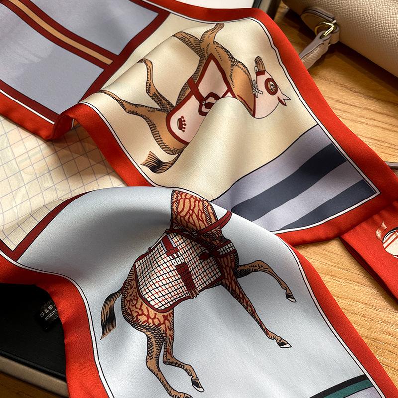 Vintage Horse Printed Cross Tie Scarf Elegant Slender Neck Scarf Women's Professional Decorative Scarf
