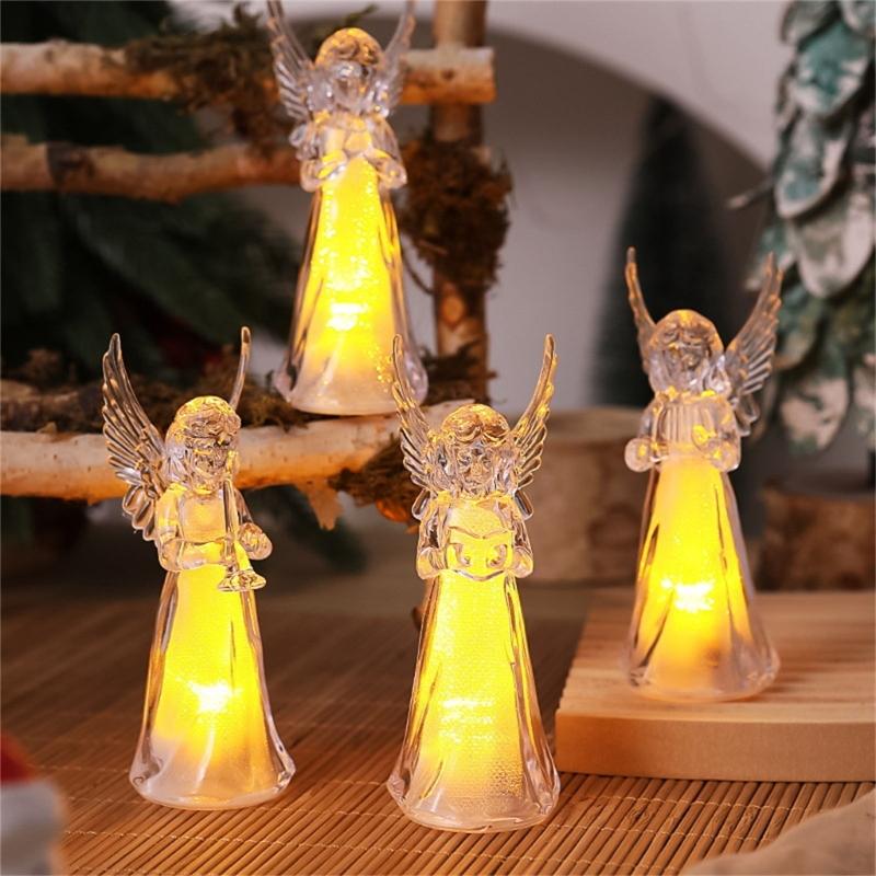 4Pcs Clear Angel LED Night Lamp Cartoon Bedsides Ornaments Creating Warm Ambients Lighting