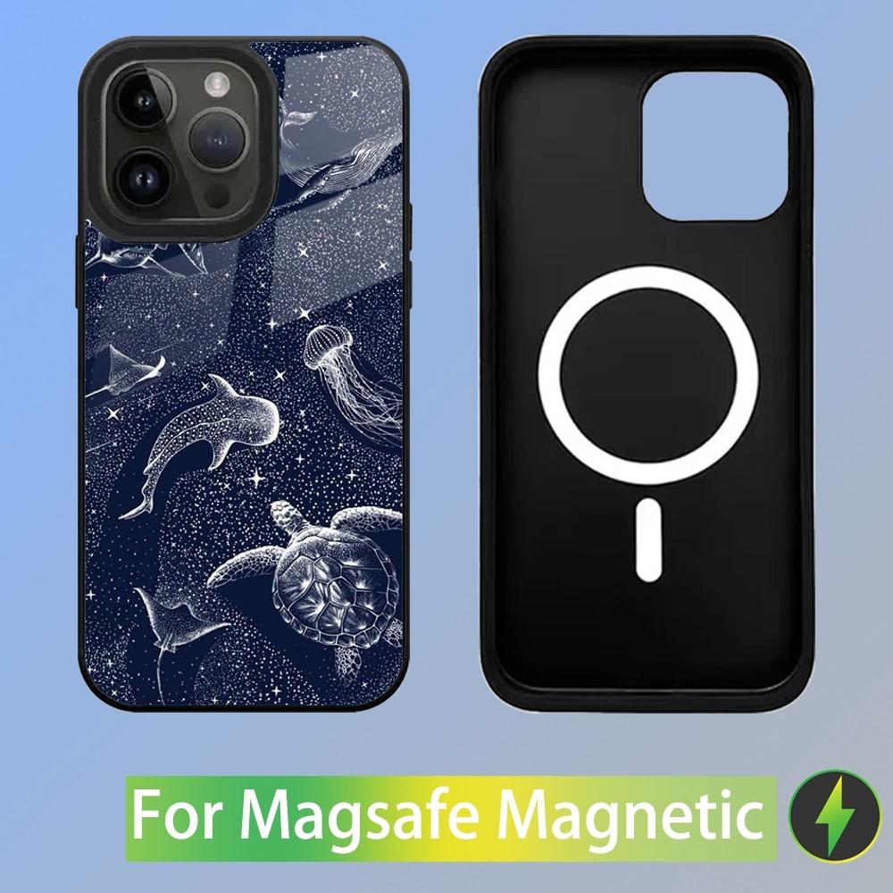 Ocean Animal Whale Painting Phone Case For iPhone 15,14,13,12,11,Plus,Pro,Max Mini Magsafe Magnetic Wireless Charging