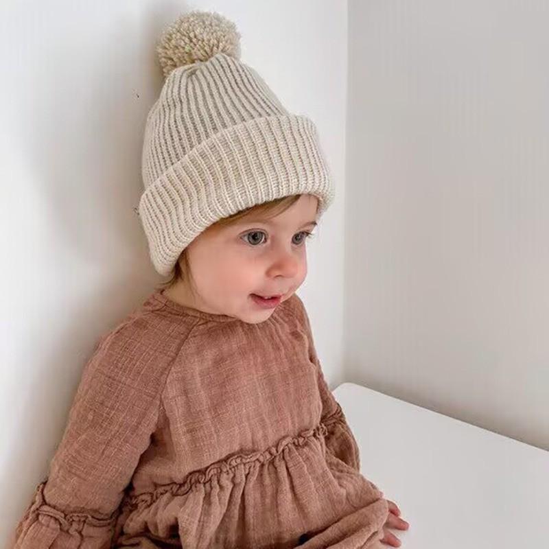 Căciulă tricotată pentru bebeluși cu pompon mare, călduroasă de iarnă, beanie pentru fotografie nou-născut, pentru băieți fete 0-12 luni