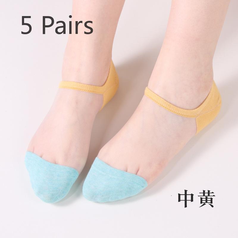 5 Pairs Spring and Autumn Invisible Thin Glass Wire Socks Wear-resistant Anti-hook Summer Transparent Crystal Silk Women's Socks