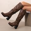Women's High-heeled Boots Autumn and Winter Thick-heeled Large-size Casual Boots Roman Medium Boots