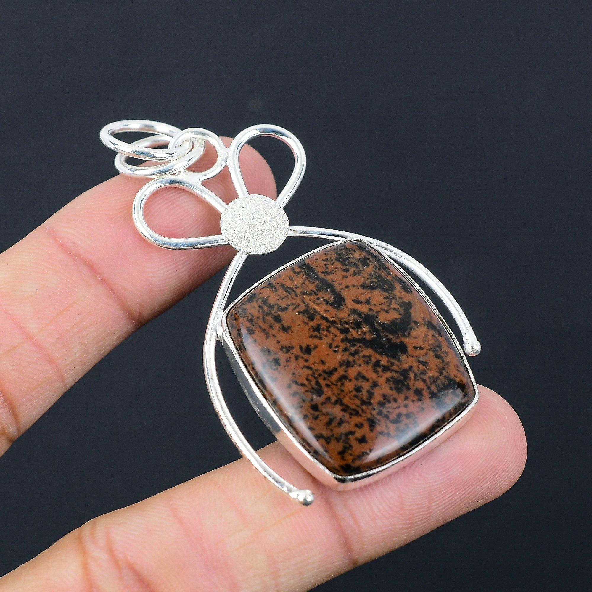 Friendship Day Deal 925 Sterling Silver Natural Mahogany Obsidian Mother Pendant