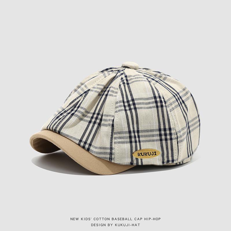 Kids' Artistic Plaid Beret - Trendy Retro Hat for Boys and Girls