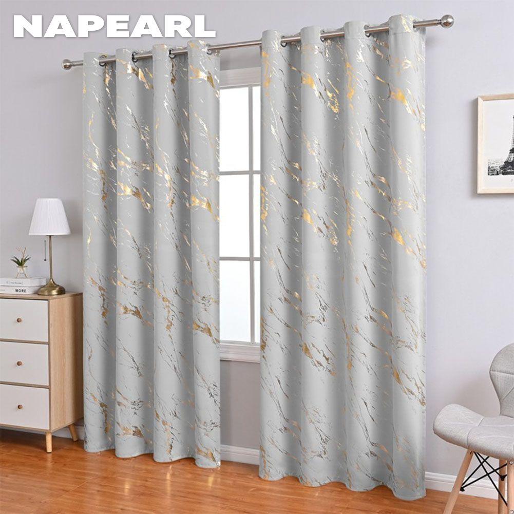 1 Stück NAPEARL 80% Verdunkelung Modische und minimalistische Vorhänge mit goldener und Marmorstruktur für Wohnzimmer Schlafzimmer Balkonfenster Heimdekoration