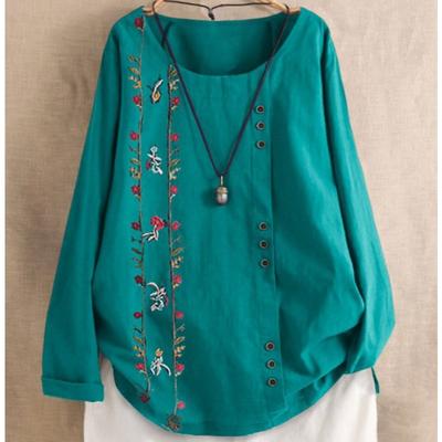 Autumn Vintage Cotton Linen Blouse Solid Loose Casual Long Sleeve Women's Shirt for Women