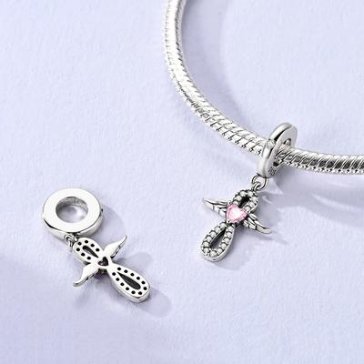 Genuine Charm Copper Pink Lucky Angel Guardian Pendant Fits Charm Plata Bracelet For Women Jewellery Crafting DoItYourself Gift