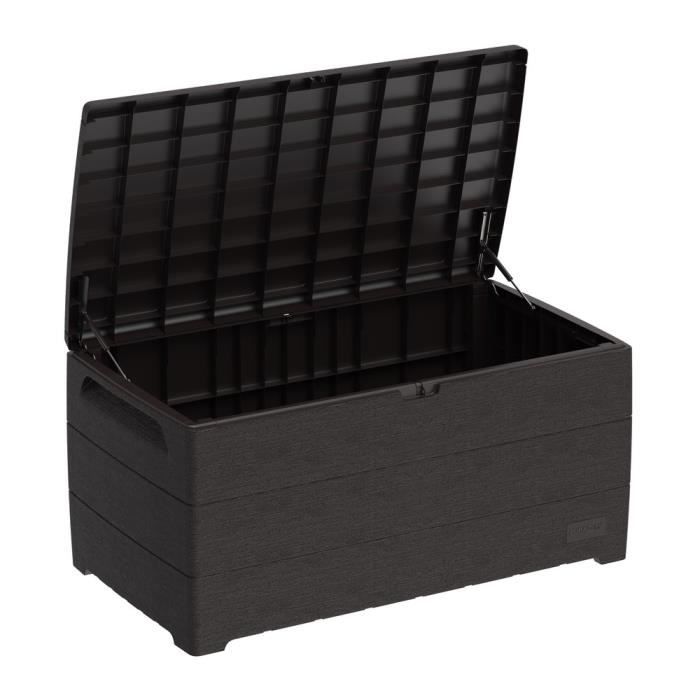 Coffre de jardin résine duramax 416l marron - résistant uv et intempéries, banc 2 places