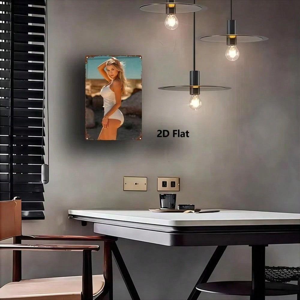 Blonde Woman Summer Beach Metal Wall Poster for Living Room
