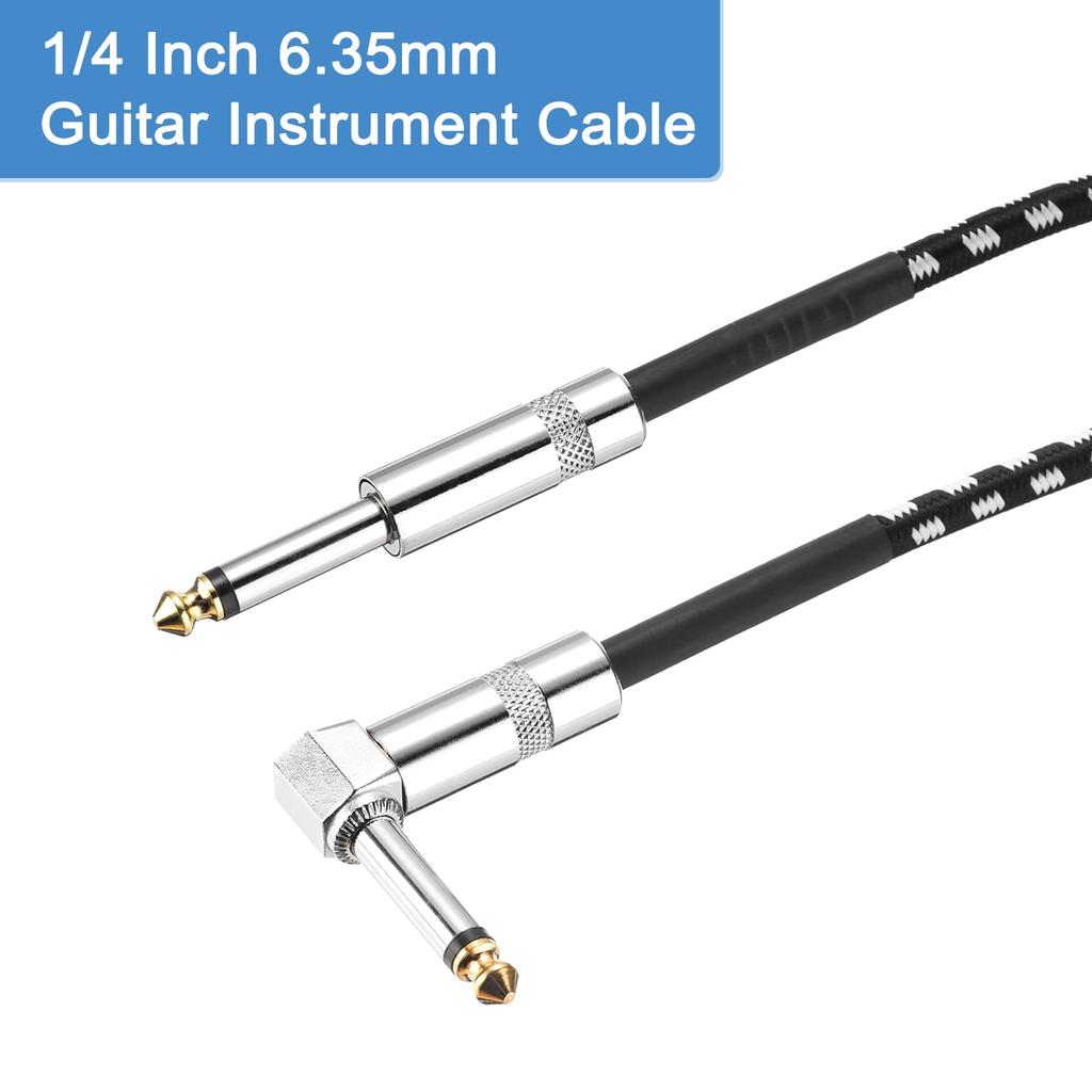 Uxcell 2-Piece Guitar Instrument Cable, 10 Feet, 14" To 14" 6.35mm Straight To Right-Angle Jack Stereo Audio Interconnect Cord, Balanced Line for