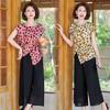 2026 Polka Dot Two-Piece Summer Set for Moms: National Style T-shirt & Stylish Pants for Middle-Aged Women