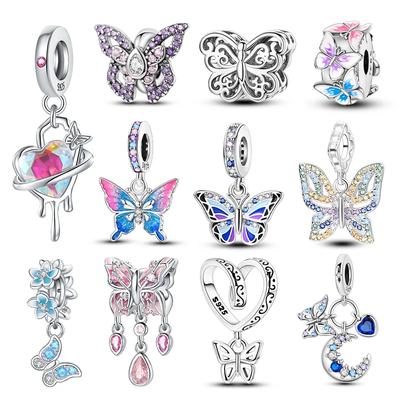Coppercolorful Butterfly Series Charms Shiny Zircon Beads Fit Original Bracelet Diy Fine Jewelry For Womencopper Gift