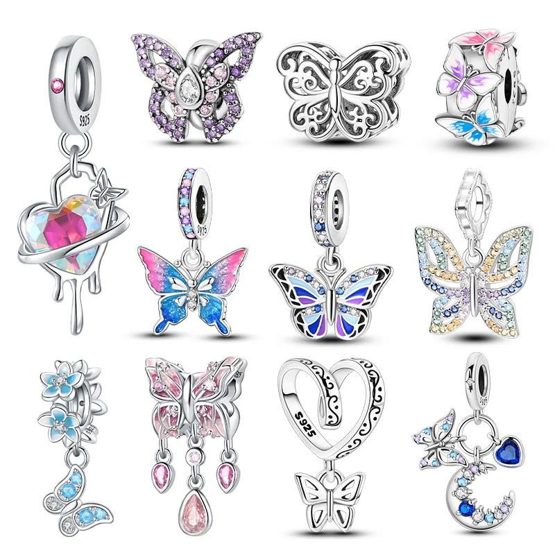 Copper Metal Colorful Butterfly Series Charm Bead Components Shiny Zircon Bead Components Compatible With Authentic Original Bracelet High Quality