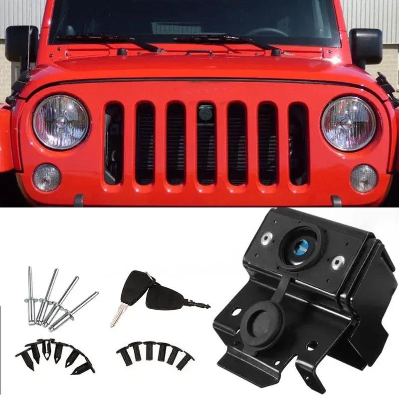 Grille Hood Lock Kit Front Engine Compartment Hood Cover Anti-Theft Assembly locking Hood Catch For Jeep Wrangler JK 2007-2018
