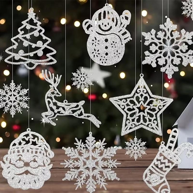 20Pcs Christmas Tree Decoration Hanging Ornaments Tree Snowman Reindeer Santa Snowflake Ornaments for New Year Winter Party