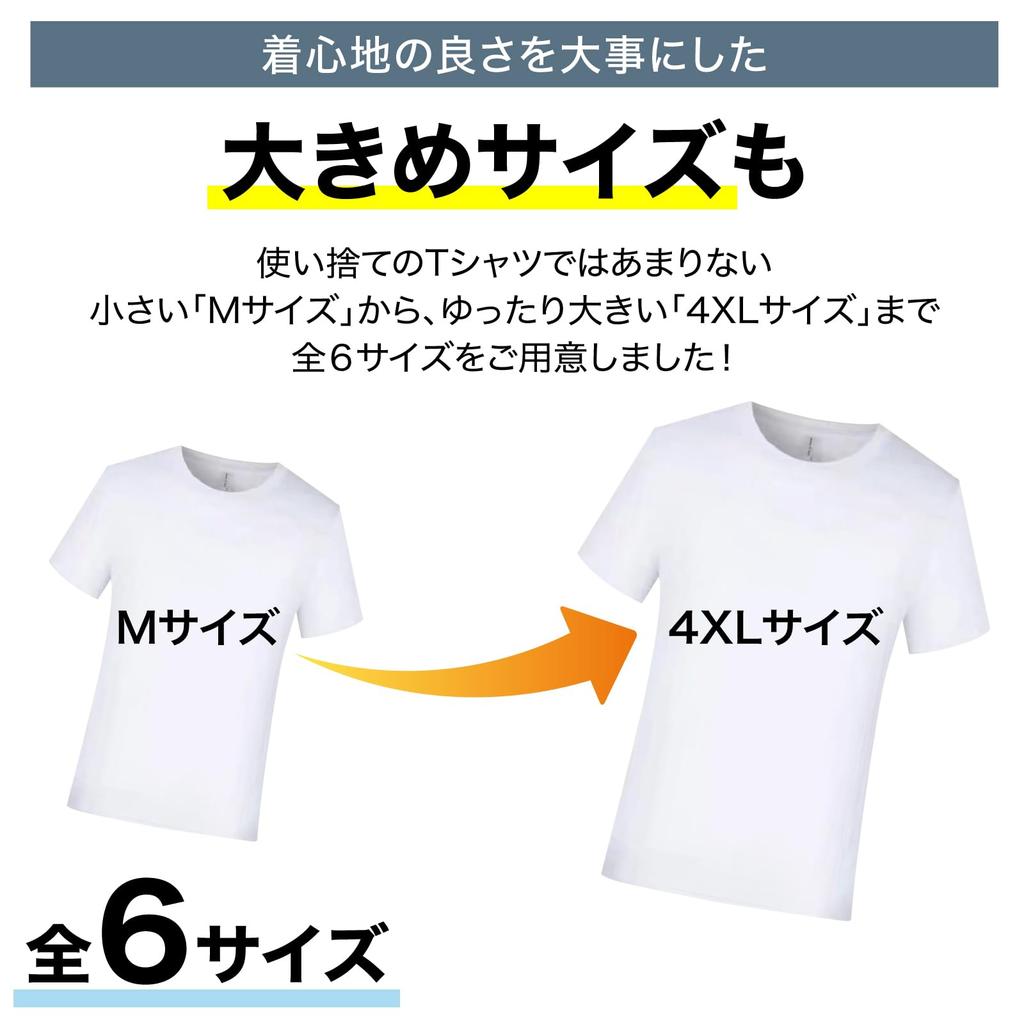 RONGUI Men's Disposable Cotton T-Shirts, 7-Pack, Individually Wrapped, Short Sleeve, Crew Neck, Plus Sizes, Suitable for Hospital Use (JP, Alphabet, 4
